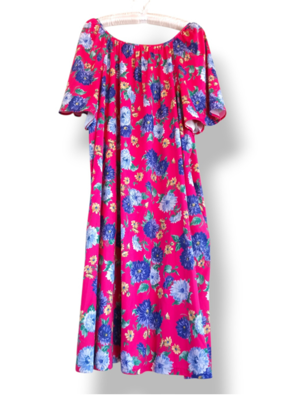 vintage Granada floral muumuu dress Floral Pink Blue 70s 80s retro psychedelic